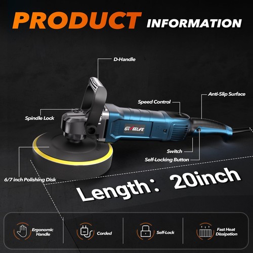 Buffer Polisher, 6 Inch/7 Inch 1600W Rotary Car Buffer Polisher Waxer, 7 Vari... - Picture 4 of 9