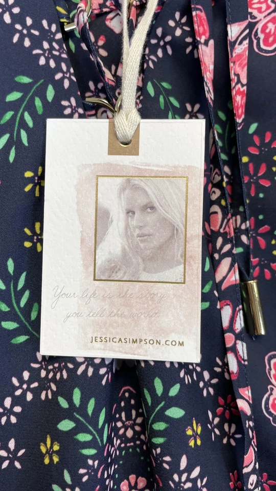 Vestido Jessica Simpson Para Mujer 4 Azul Marino Floral Boho Volantes Manga Corbata Cintura JS7A9420 Foto 2 de 4