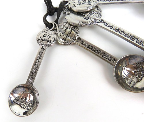 Measuring Spoon Silver Stainless Steel Embossed Fall Pumpkin Theme With Saying - Picture 5 of 7
