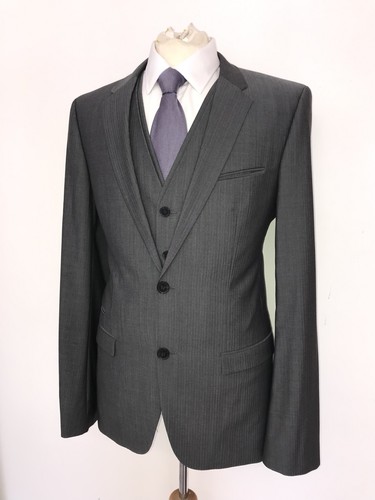 HUGO BOSS - Mens Slim Fit 3 Piece GREY WOOL SUIT - 40 Long - W34 L34 - GORGEOUS - Picture 7 of 16