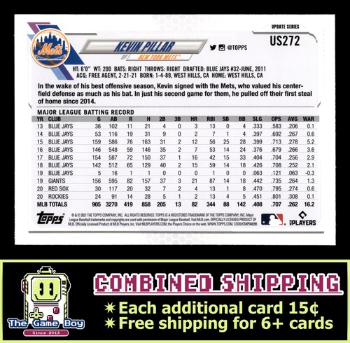2021 Topps Update #US272 Kevin Pillar New York Mets - Picture 2 of 2