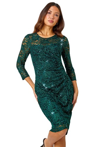 Roman Sequin Lace Ruched Stretch Dress for Women UK - Ladies - Picture 2 of 24