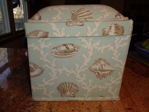 DECORATIVE FABRIC STORAGE KEEPSAKE BOX SEASHELLS & CORAL - Picture 2 of 6