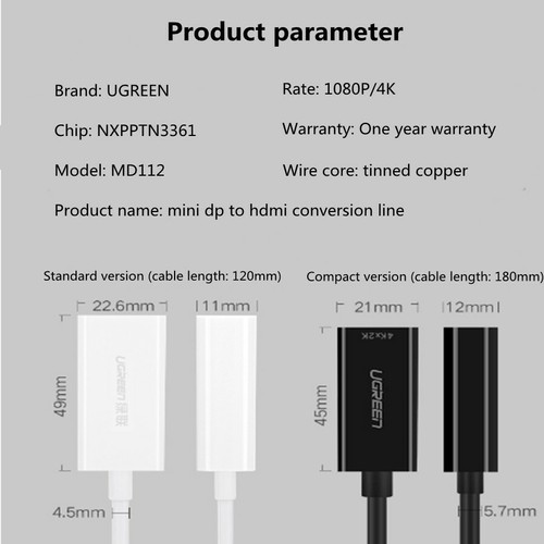 4K Mini DP to HDMI Cable Adapter For Apple MacBook / Thinkpad X1/ Surface Pro - Picture 10 of 12