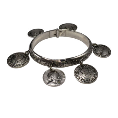 Whiting and Davis Coin Dangle Bangle Bracelet