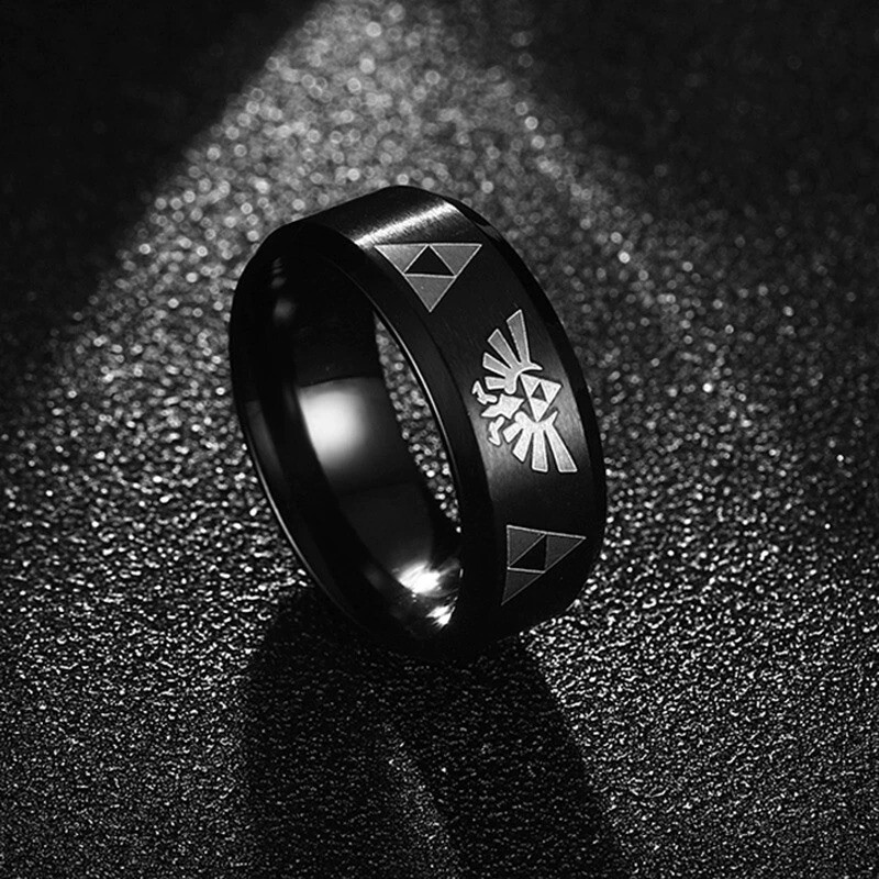 Legend of Zelda Black Men s Stainless Ring 8mm Triforce Logo Link