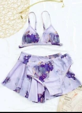 Girls 3 pc Allover Print Bikini Swimsuit & Beach Set