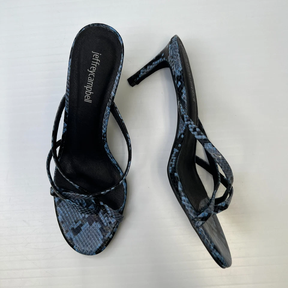 Sandalia Jeffrey Campbell Mujer 8 Cuero Tacón Medio Estampado Serpiente Correa Trabajo Fiesta No Foto 2 de 4