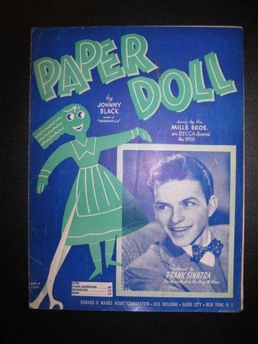 Bambola di carta spartiti musicali vintage 1943 Frank Sinatra Johnny S pianoforte voce nera (O) - Foto 1 di 6