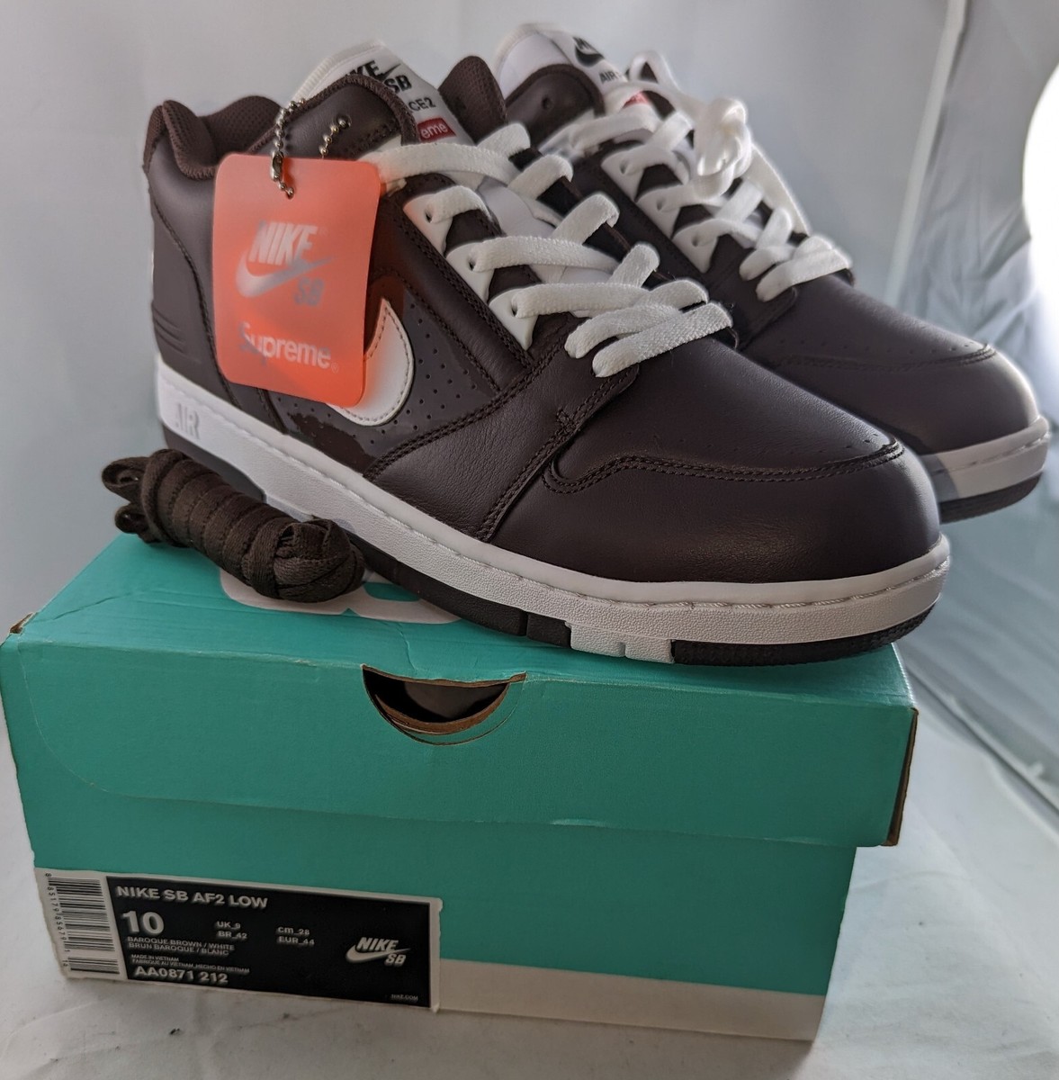 Nike SB Air Force 2 Low Supreme Brown Size 10 NEW #AA0871-212 OG ALL
