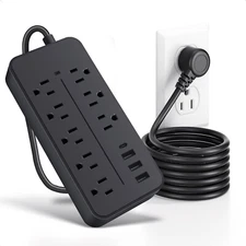 US 8 Outlet Surge Protector Power Strip USB-C & 3 USB Charge Plug Extension Cord