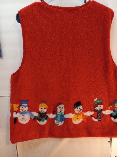 Christmas Snowman Westbound Reversible Sleeveless Button Down Large Red Vest - Picture 10 of 13