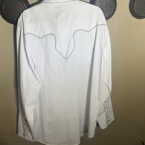 Vintage Scully White Western Pearl Snap Shirt w/ Black Contrast Stitch Size XXL - Picture 7 of 7