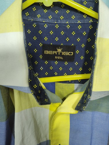 BERTIGO Yellow Blue Gray Plaid casual shirt size 2-2XL Double Cuff 100% Cotton - Picture 5 of 11