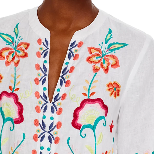 $198 JOHNNY WAS Size L AVERI EASY EMBROIDERED RELAXED TOP WHITE LINEN BLOUSE NWT - Picture 6 of 11