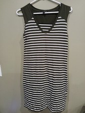 Banana Republic Women Size Small Dress Tank V Neck Green White Stripe Sleeveless