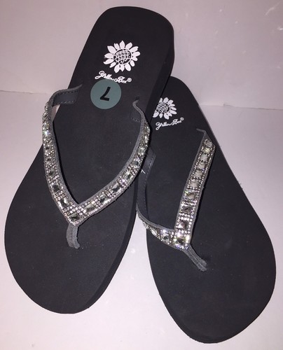Yellow Box Flip Flops Gray Sparkle Jeweled Rhinestone Shiny Sandals Saydee - Picture 2 of 12