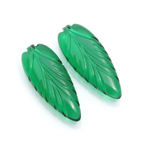 Leaf Carve Green Hydro Quartz Loose Gemstone Cabochon 27 Carat Matching Pair - Picture 2 of 3