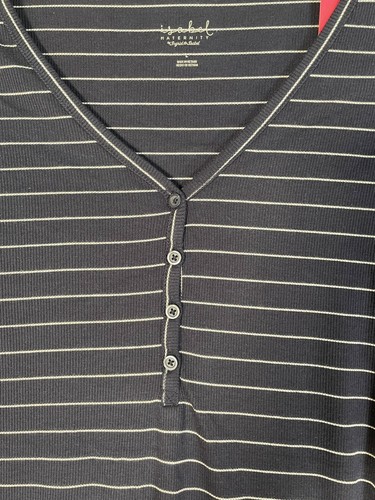 Isabel Maternity Bodycon Henley Dress Medium 3/4 Sleeve Ribbed Dark Blue Striped - Bild 3 von 14