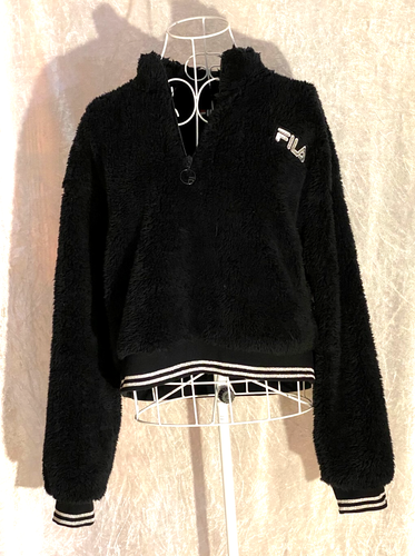 Fila Jumper Women Large Fleece Half Zip High Neck Pockets Black Size L - Picture 2 of 14