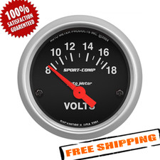 Auto Meter 3391 Sport-Comp Electric Voltmeter Gauge, 2-1/16" (52.4mm), 8-18V
