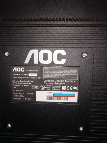 AOC TFT22W90PS 2230FA 22" Widescreen LCD Monitor NOT WORKING AS IS PARTS ONLY - Picture 3 of 3