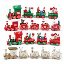 Christmas Wooden Train Decoration Santa Snowman Xmas Ornaments Home Decor Gift