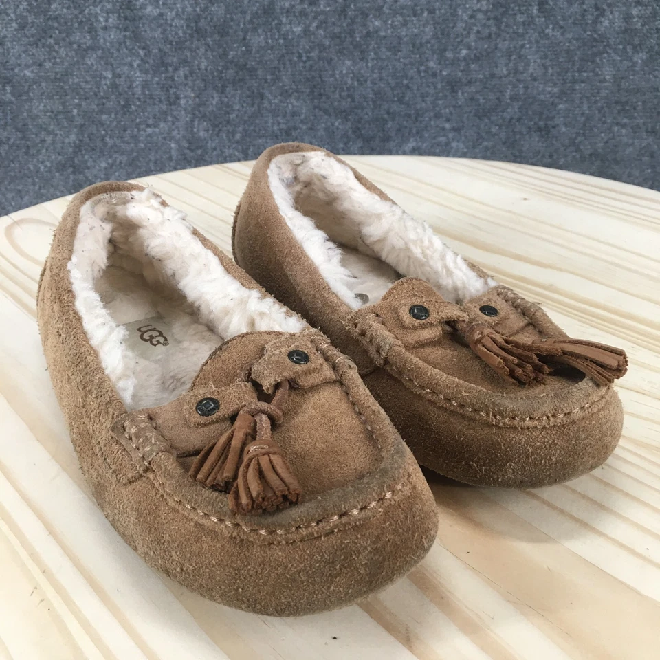 UGG 拖鞋女式 6 Litney Moccasins 棕色麂皮绒羊皮流苏舒适 — 第 3/4 张图片