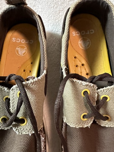 Crocs Walu Canvas Deck Shoe Men 9 Women 11 (Espresso/Stucco) Slip Resistant Sole - Picture 4 of 21