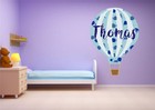 PERSONALISED PASTEL HOT AIR BALLOON WALL STICKER childrens boys bedroom blue
