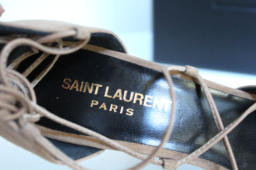 New sz 9 / 39 Saint Laurent Beige Suede Lace up open toe Sandal Pump Shoes YSL - Picture 5 of 7