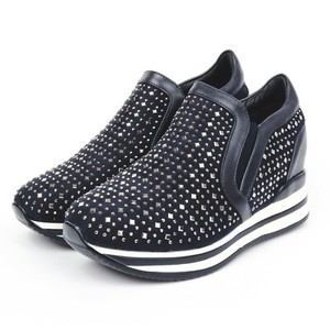 Ladies Suede &Leather Loafer Trainers Diamante Embellishments White