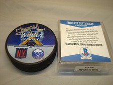 Pavel Buchnevich Signed Rangers Stadium Series Hockey Puck Beckett BAS COA 1A