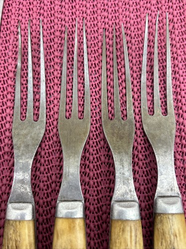 4 Dinner Knives & 4 Dinner Forks AF Bannister & Co Antique Bone Handle - Picture 2 of 22