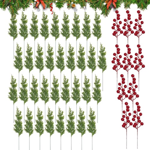 45 PCS Christmas Greenery Picks Artificial Pine Branches Needles Garland Stems - Picture 2 of 12