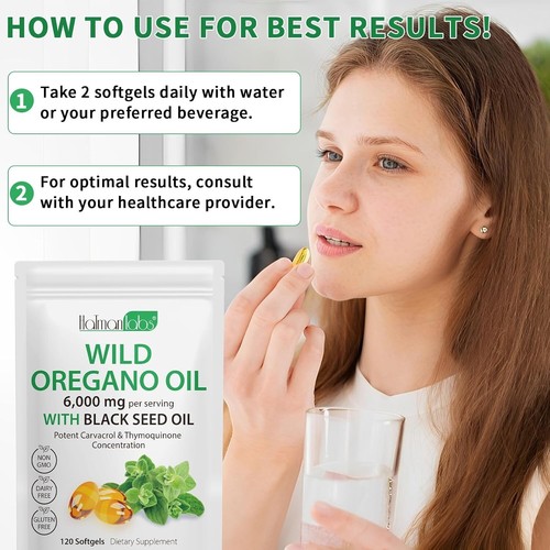 Oregano Oil Softgels, Oil of Oregano with Black Seed Oil Softgels, 6,000mg Wi - Picture 6 of 15