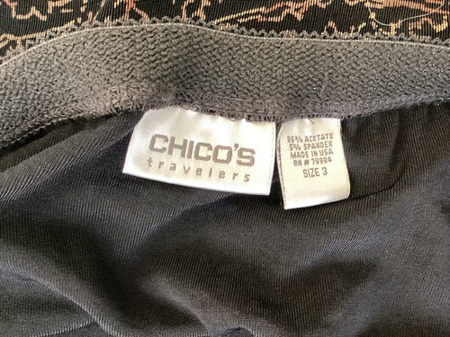 Chico's Hi Low Skirt Women’s Sz 3 Black Paisley Elastic Waist Pull On Stretchy - Picture 5 of 7