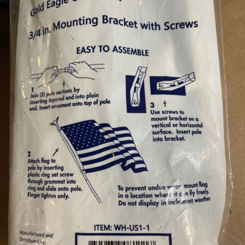Juego Bandera Americana, Hecho en USA! "Soporte de bandera de 3/4"" poste de 6 pies 3x5 con águila dorada" - Imagen 3 de 11