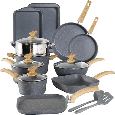 KITCHEN ACADEMY 17Piece kitchen Induction Cookware Set Granite Non Stick Pots and Pans Set w/Lid