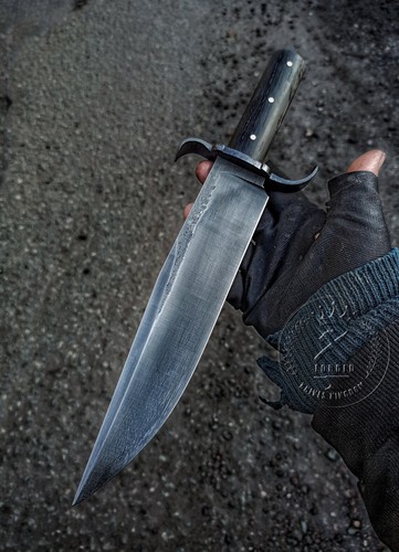 Hand forged large bowie Knife full tang fixed blade survival hunting bog oak - Picture 10 of 10