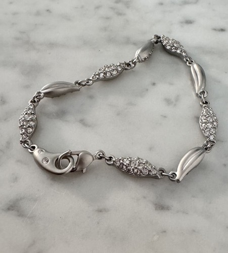 Swarovski Silver Tone Clear Crystal Pave Alternating Link Bracelet 7" - Picture 9 of 13
