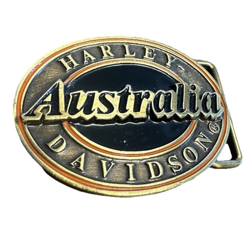 Vintage Harley Davidson Motorcycles Australia Circle Logo Brass Belt Buckle