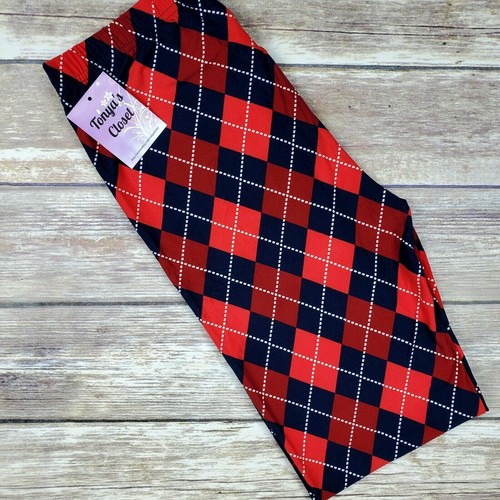Argyle Diamond Leggings Red White Navy Buttery Soft ONE SIZE OS - Picture 3 of 4