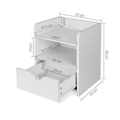 Artiss Bedside Table 1 Drawer with Shelf - FARA White, Flushed gap handle - Picture 2 of 8