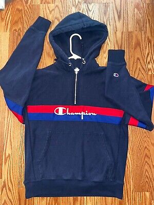 Champion Blue Red Striped Reverse Weaved Heavyweight Zip Hoodie Size: Medium Champion Blue Red Striped Reverse Weaved Heavyweight Zip Hoodie Size: Medium