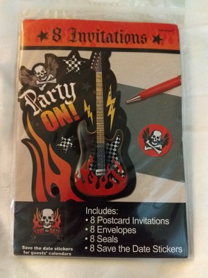 Party On Rock /& Roll Invitations Skull 8 cards Rock Star Birthday Metal