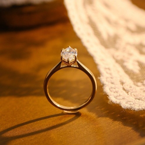 3Ct Marquise-Cut Lab Moissanite Solitaire Engagement Ring 14k Gold Plated Silver - Picture 8 of 8