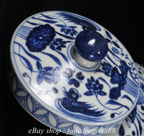 10.4" Chinese Marked Blue White Porcelain Fish Seaweed Lotus Pot Jar Crock - Picture 7 of 9