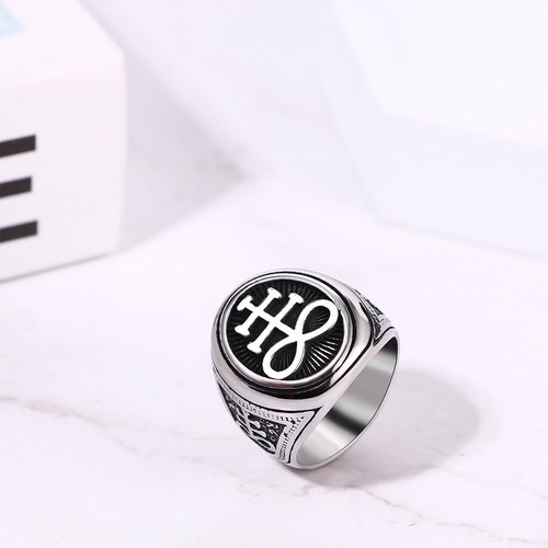 2pcs Baphomet Pentagram Satan Goat Lucifer Ring Cross Devil Men's Gothic Band - Picture 7 of 8