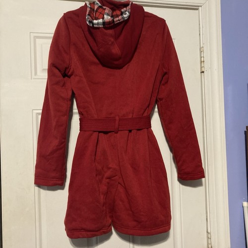 New Yoki Womens Large Jacket Sherpa Lined Hooded Belted Toggle Zip Fleece Red - Picture 4 of 12